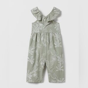 Zara Olive Embroidered Ruffle Romper
